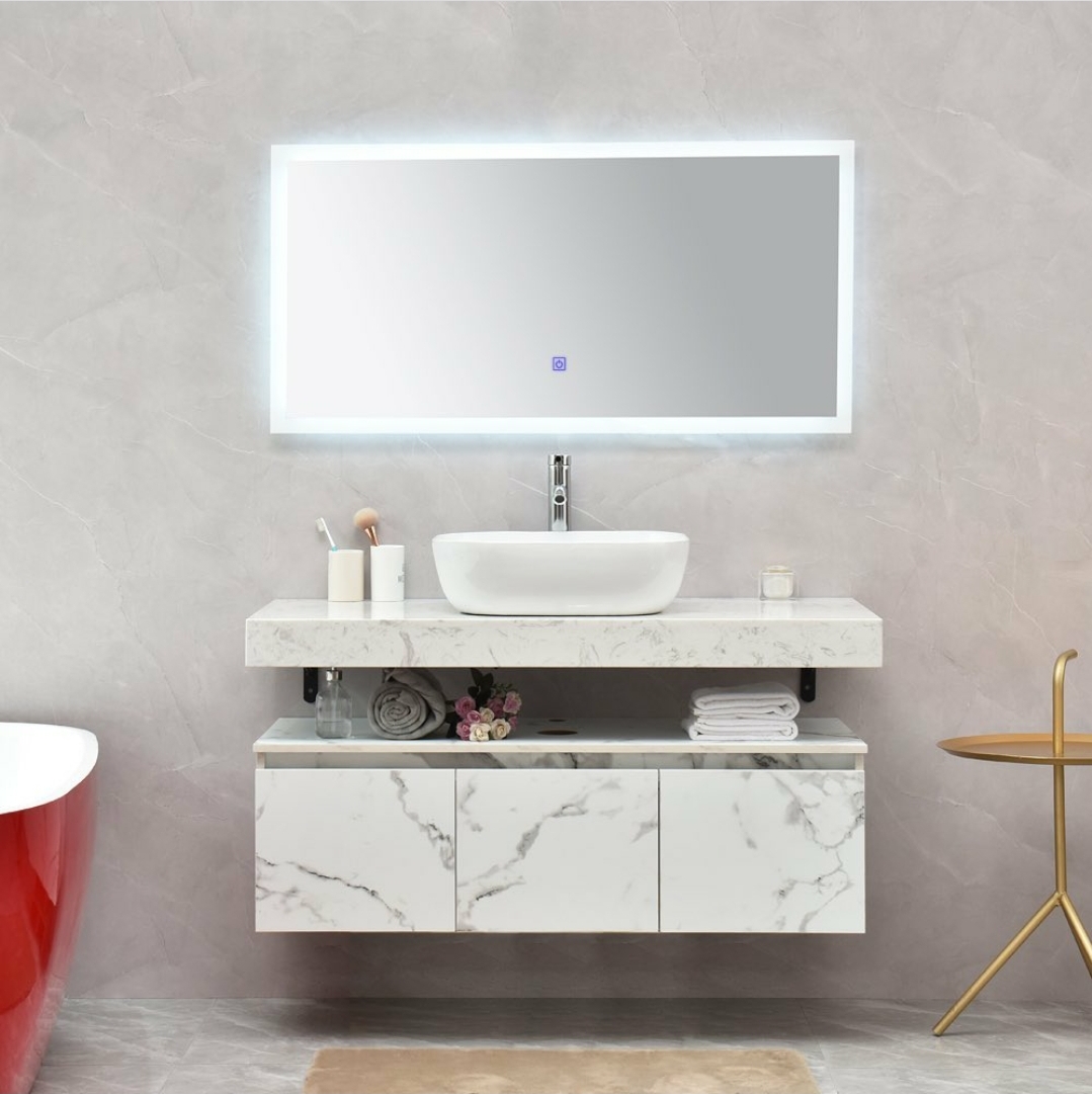 montecarlo 1 Mobile bagno Montecarlo sospeso 120 cm con top in marmo, lavabo e specchio retroilluminato e base