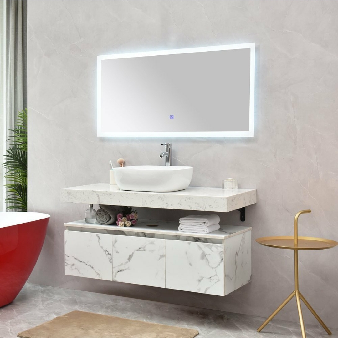 montecarlo 2 Mobile bagno Montecarlo sospeso 120 cm con top in marmo, lavabo e specchio retroilluminato e base