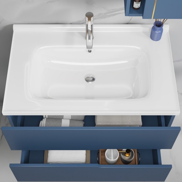 STOCCOLMA 3 Mobile bagno Stoccolma sospeso da 80 cm blu indaco con lavabo specchio e pensile