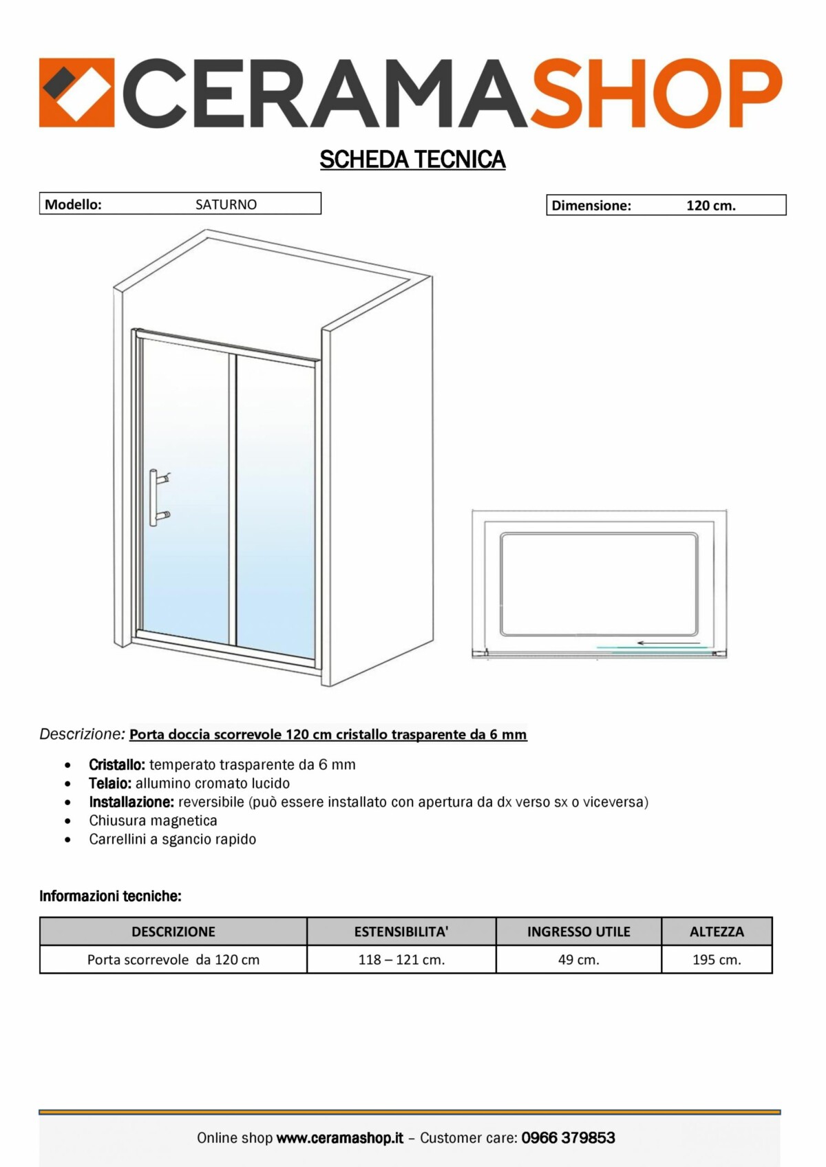 nicchia 120 0001 scaled Porta doccia Nicchia “Saturno” da 120 cm scorrevole cristallo trasparente da 6 mm