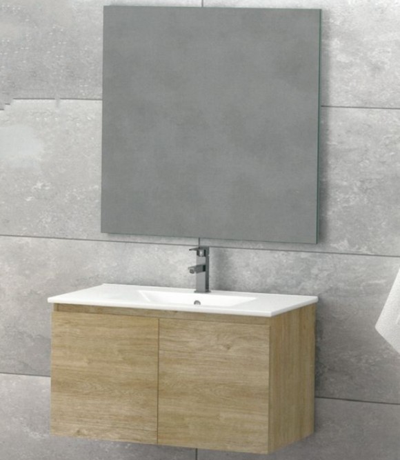 niza rovere Mobile bagno Niza sospeso 80 cm rovere effetto legno con lavabo e specchio