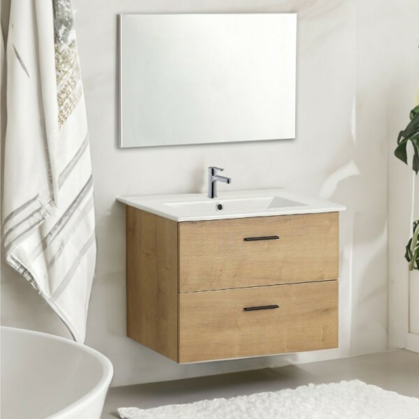 mobile bagno sospeso lario con lavabo e specchio rovere 80x46x48 h cm Ceramashop Store Online di igienico-sanitari ed accessori per il bagno