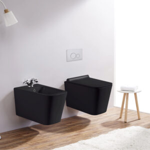 Sanitari sospesi rimless nero matt con coprivaso soft close Square