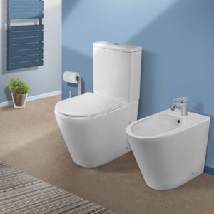 Sanitari monoblocco bianco lucido con coprivaso soft close Laik tondo