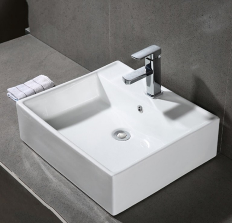 Lavabo da appoggio 46x46 bianco lucido