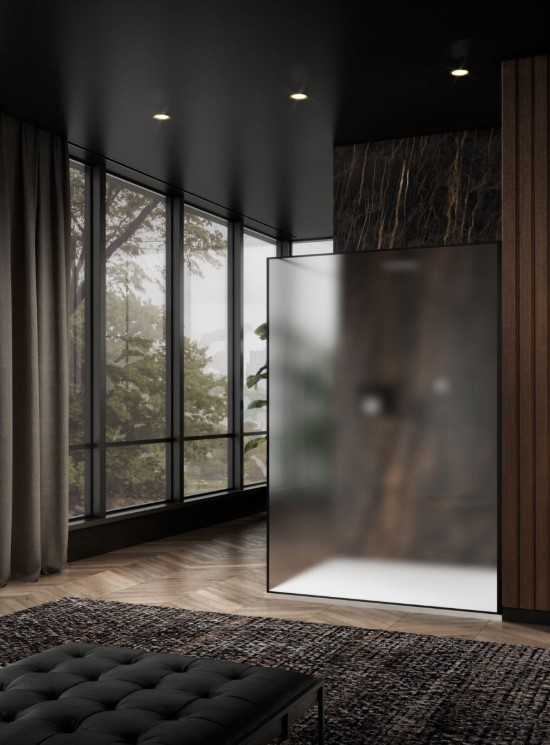 Parete doccia walk-in 100 cm Carbon Hills cristallo satinato 8 mm Griffe